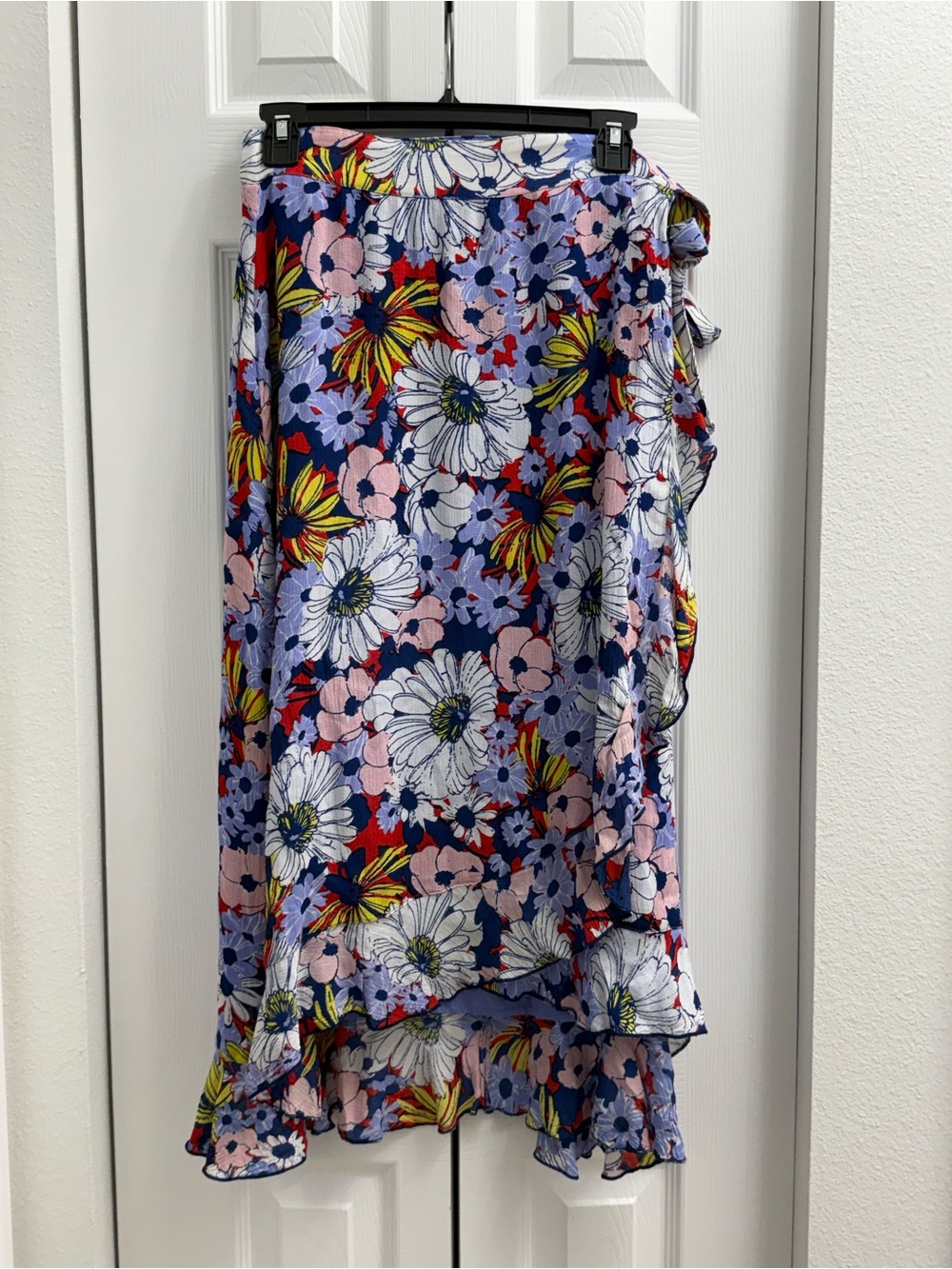 Anthropologie Floral Wrap High-Low Skirt - Navy, Pink & Yellow